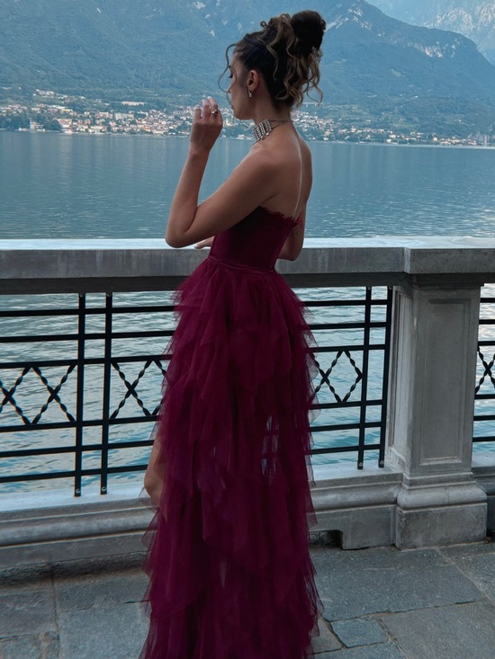Fashion Nova Dresses & Skirts - Fashion Nova Strapless Burgundy Layered Tulle Gown